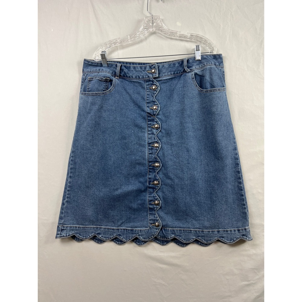 Est. 1946 Denim Skirt Women 18W Blue Scalloped Hem Button Front A-Line Stretch